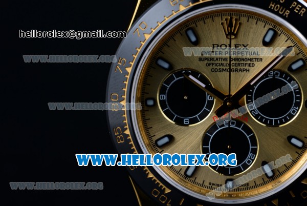 Rolex Daytona Chrono Clone Rolex 4130 Automatic Yellow Gold Case with Yellow Dial Ceramic Bezel and Black Rubber Strap - 1:1 Original (EF) - Click Image to Close